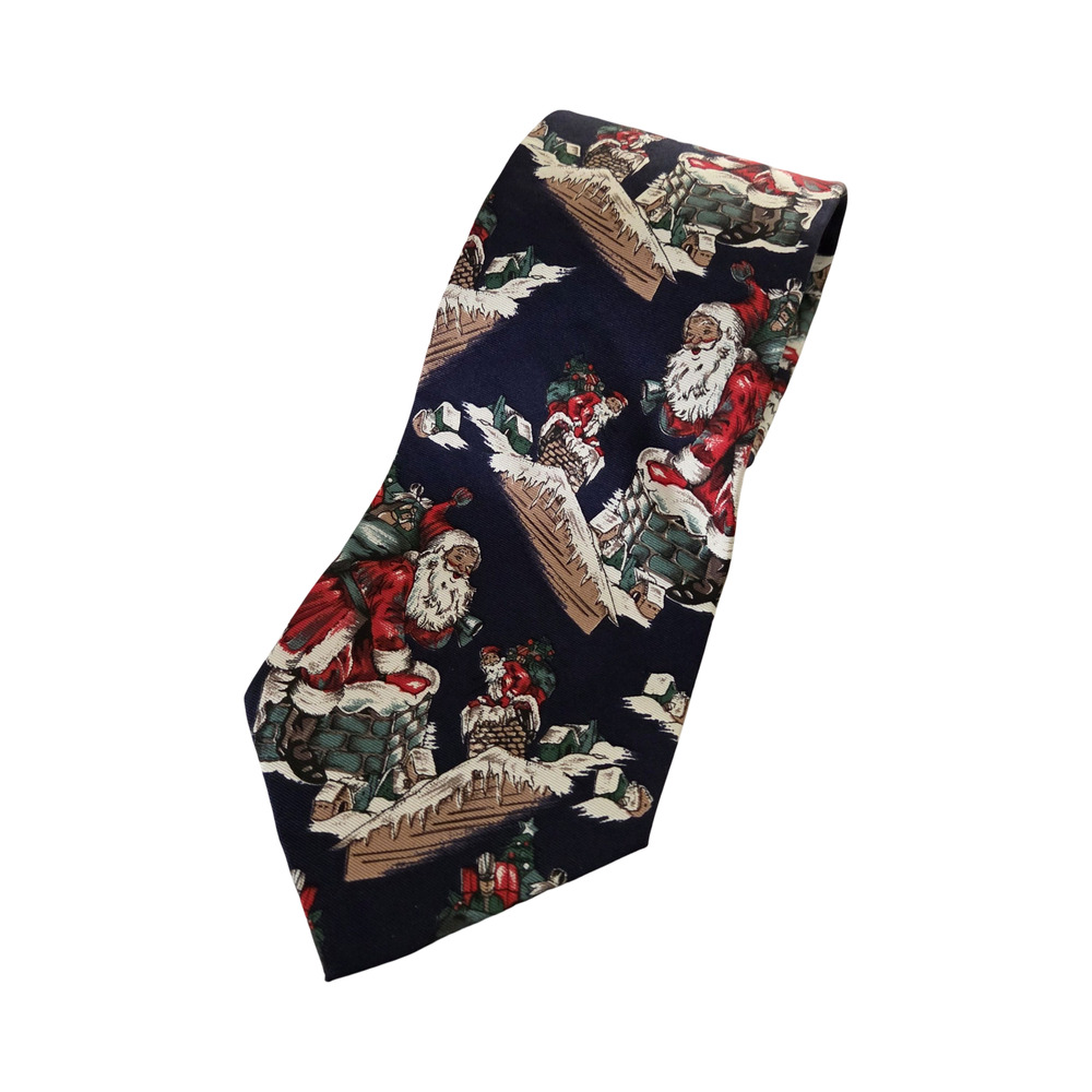 417 by Van Heusen Vintage Silk Santa Christmas Neck Tie Made in USA Holiday